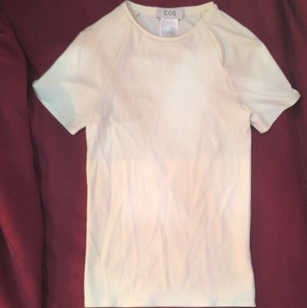 COS Women's Slim Fit White Knit Crew Neck Raglan Stretch Short Sleeve T-Shirt